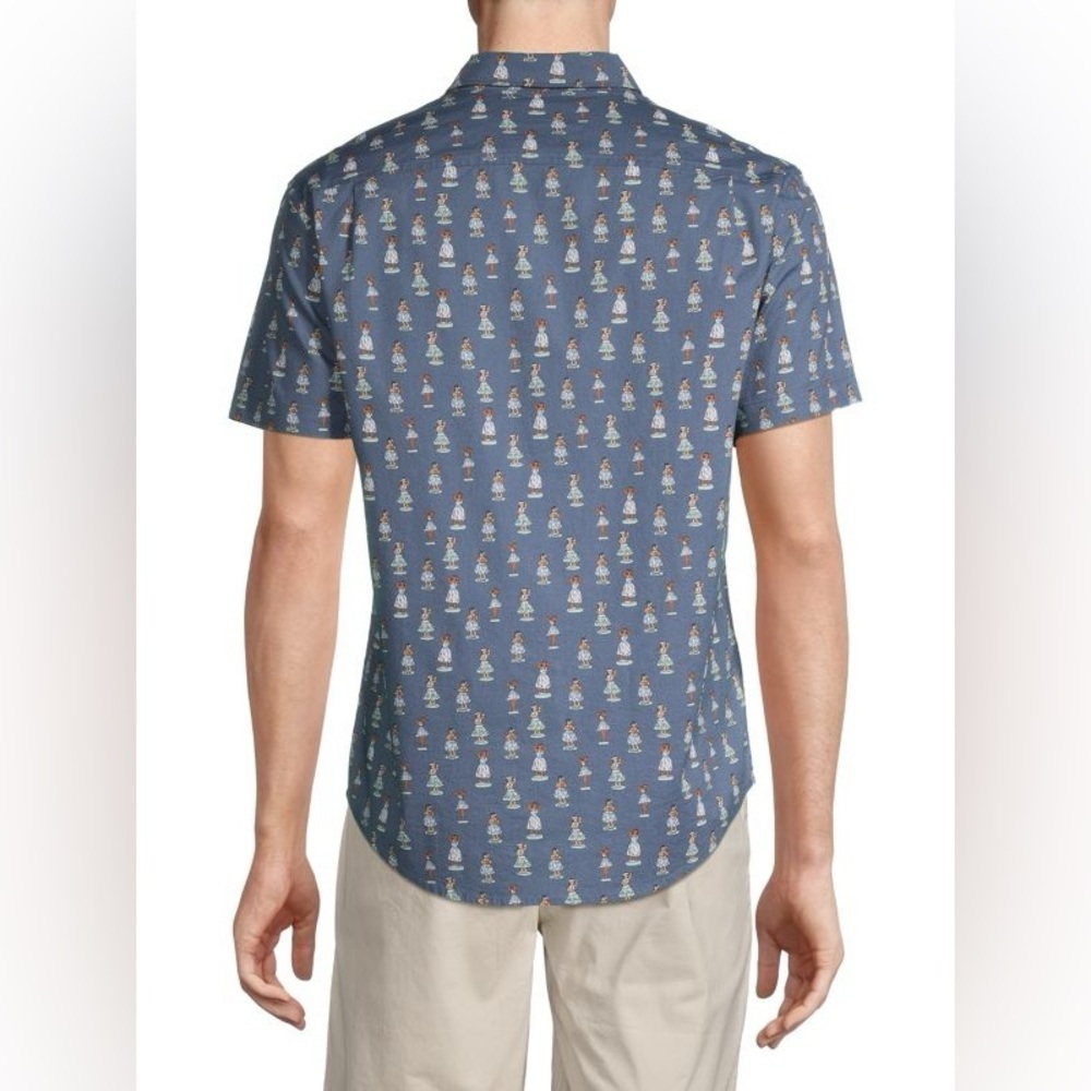 Penguin Blue Hula Dancer Patterned Short Sleeve Button Front Collared Shirt Mens - Picture 10 of 11